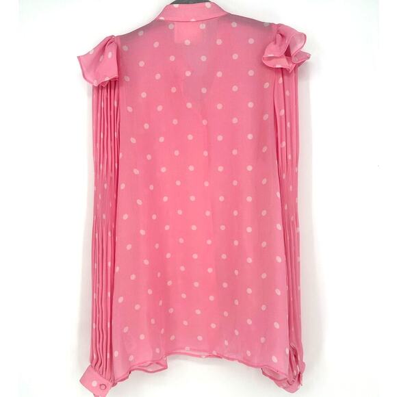 Selkie Chiffon Pleated Ruffle Shoulder Button Down Blouse - Picture 4 of 5